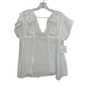 Stella + Ginger Enchanted Afternoons Shirt Floral Lace Trim Small White New Vnec